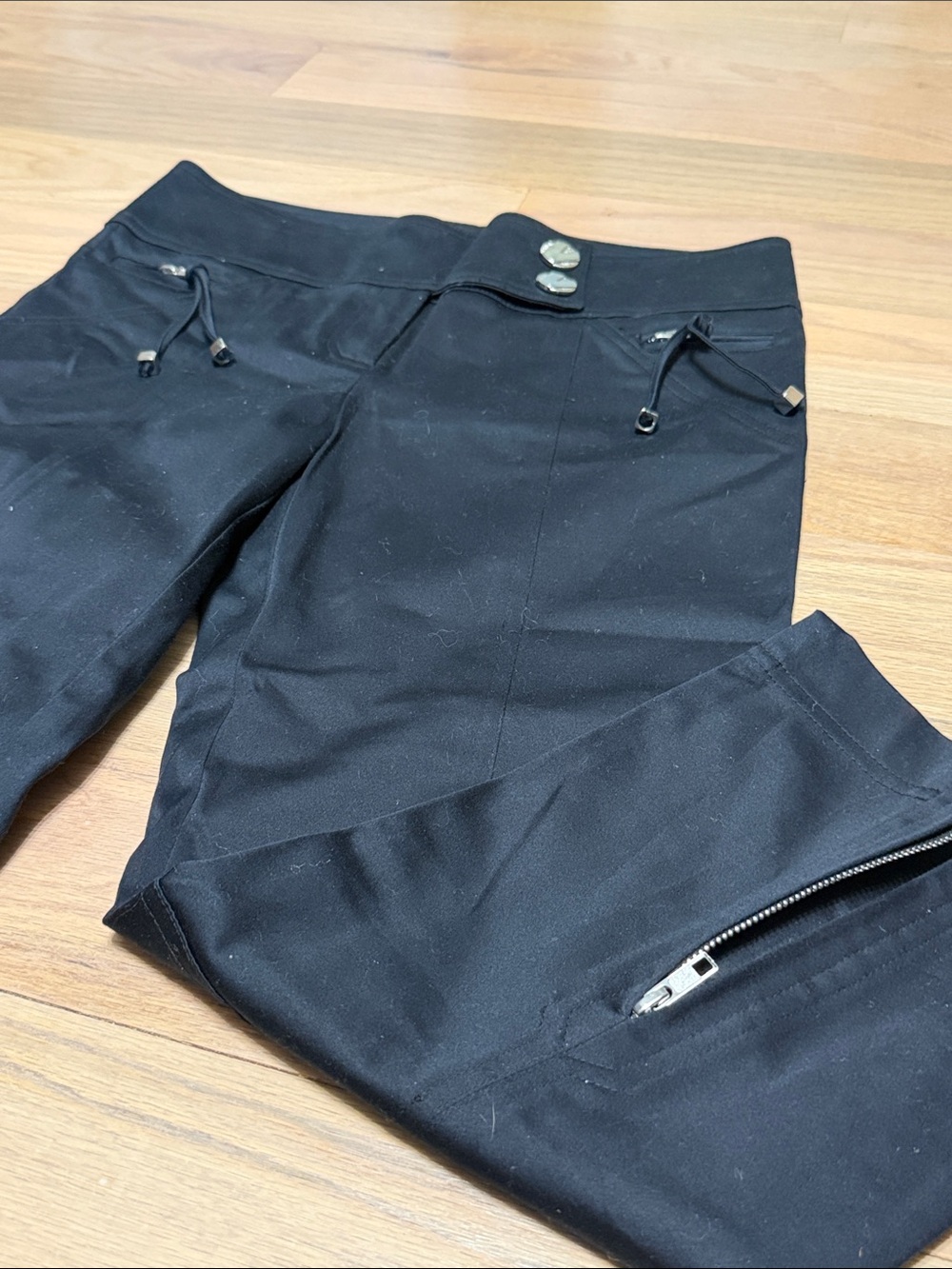 Cache Black Wide-Leg Pull-On Pants with Button and Zip Details